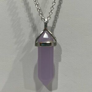 Elegant purple gemstone pendant‎ silver tone adjustable chain necklace